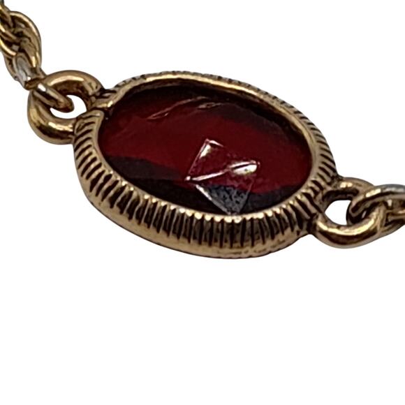 Monet Red Rhinestone Long Necklace, 54", Gold Tone Rope Chain - Picture 8 of 10